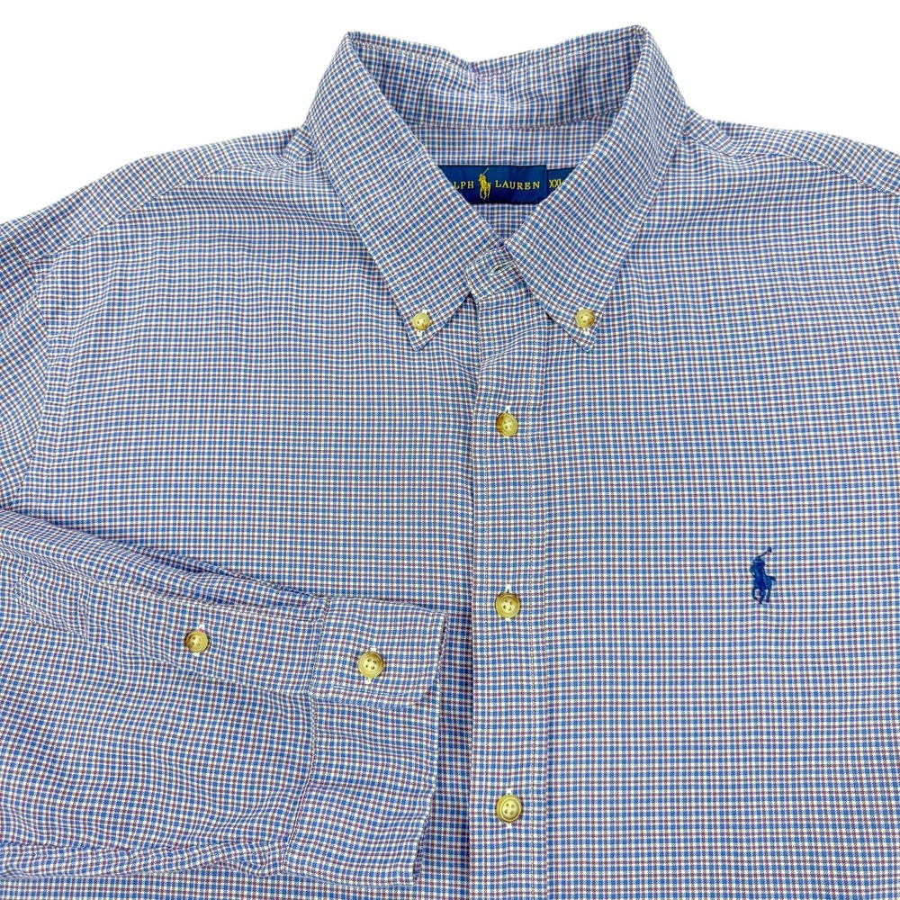Ralph Lauren Shirt Mens 2XL Blue Red White Check Long Sleeve Button Down
